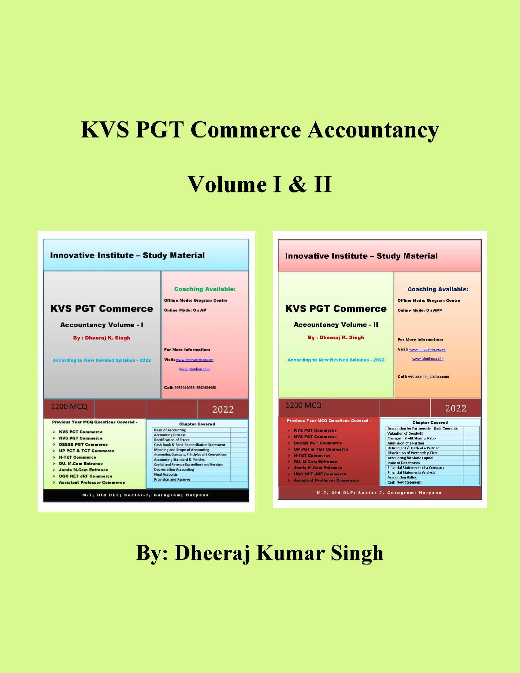 KVS PGT Commerce Accountancy Volume I & II INNOVATIVE INSTITUTE